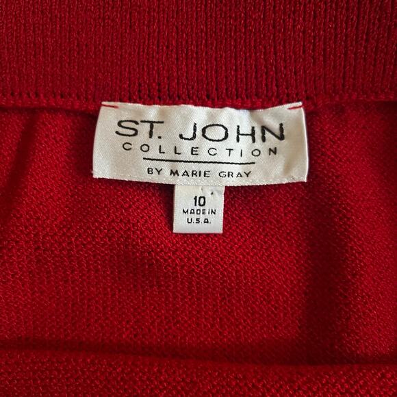 St. John Collection Red Wool Santana Knit Pencil Skirt 10 Vintage Luxury Classic - Picture 5 of 7